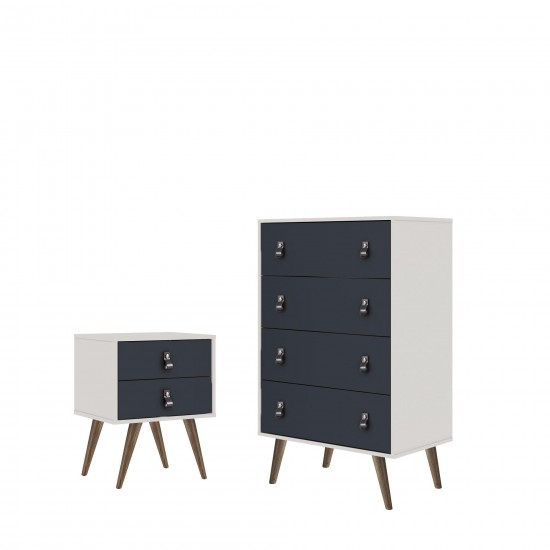 Amber Tall Dresser and Nightstand - Set of 2 in White and Blue