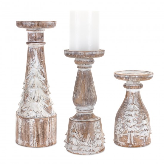 Candle Holder (Set Of 3) 7.25"H, 10"H, 12.25"H Resin, Brown, White