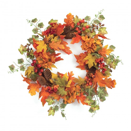 Fall Leaf And Hydrangea Wreath 22"D Polyester