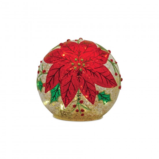 Led Poinsettia Orb (Set Of 3) 5"D, 6"D, 7"D Glass 3 Aaa Batteries Not Included