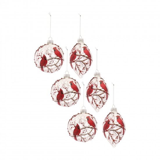 Cardinal Ornament (Set Of 6) 5"H, 6"H Glass