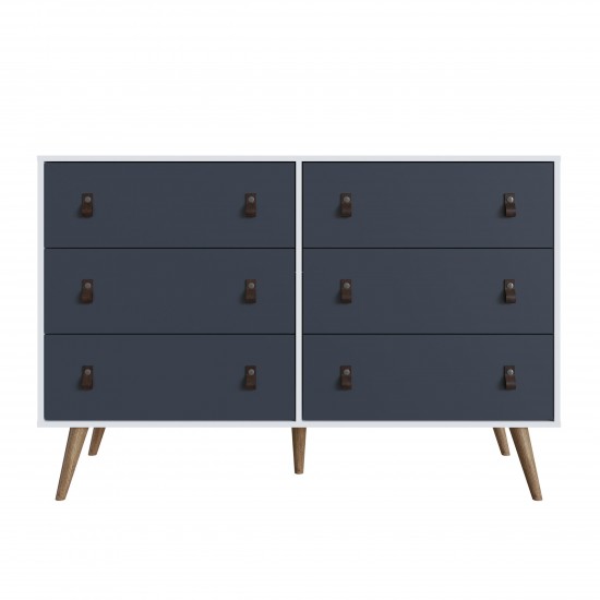Amber Double Wide Dresser and Nightstand - Set of 2 in White and Blue