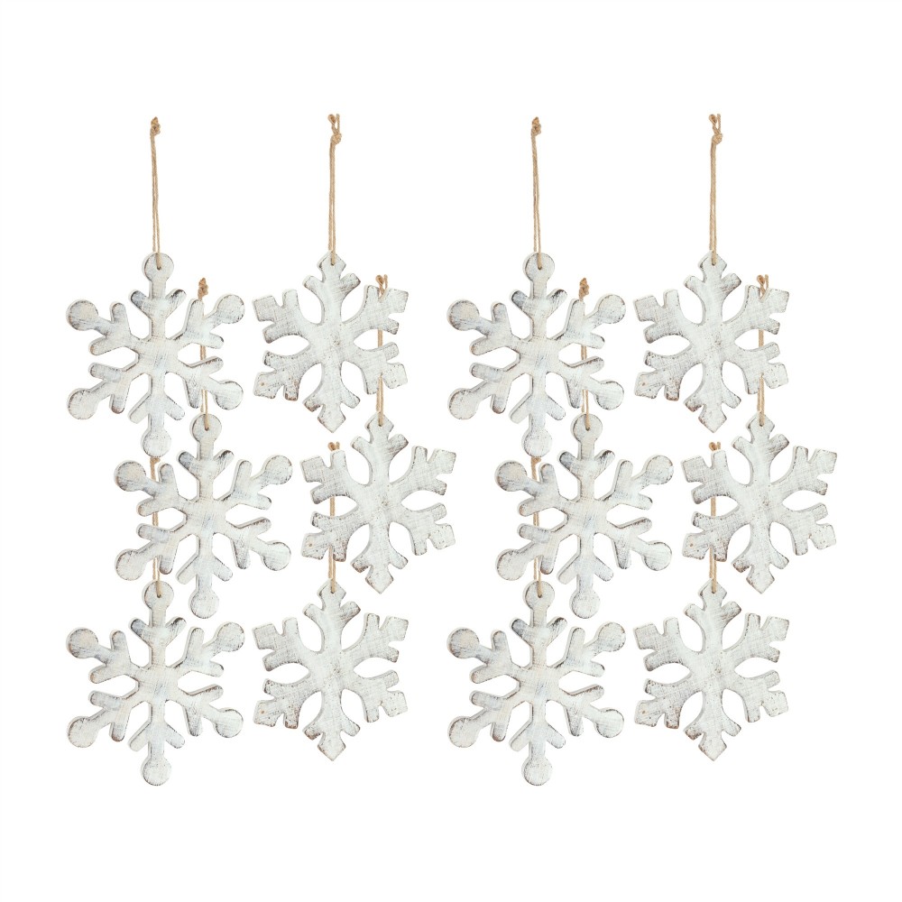 Snowflake Ornament (Set Of 12) 7.5"H, 8.5"H Wood