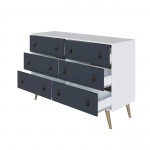 Amber Double Wide Dresser and Nightstand - Set of 2 in White and Blue