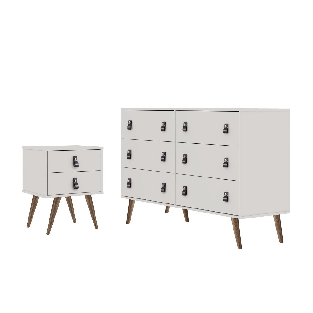 Amber Double Wide Dresser and Nightstand - Set of 2 in White