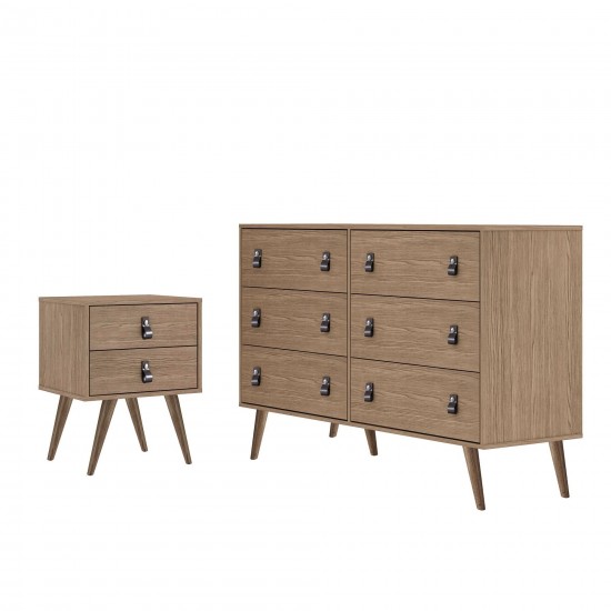 Amber Double Wide Dresser and Nightstand - Set of 2 in Nature