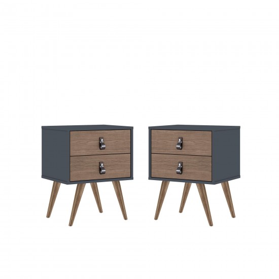 Amber Nightstand with Faux Leather Button Handles in Blue and Nature (Set of 2)