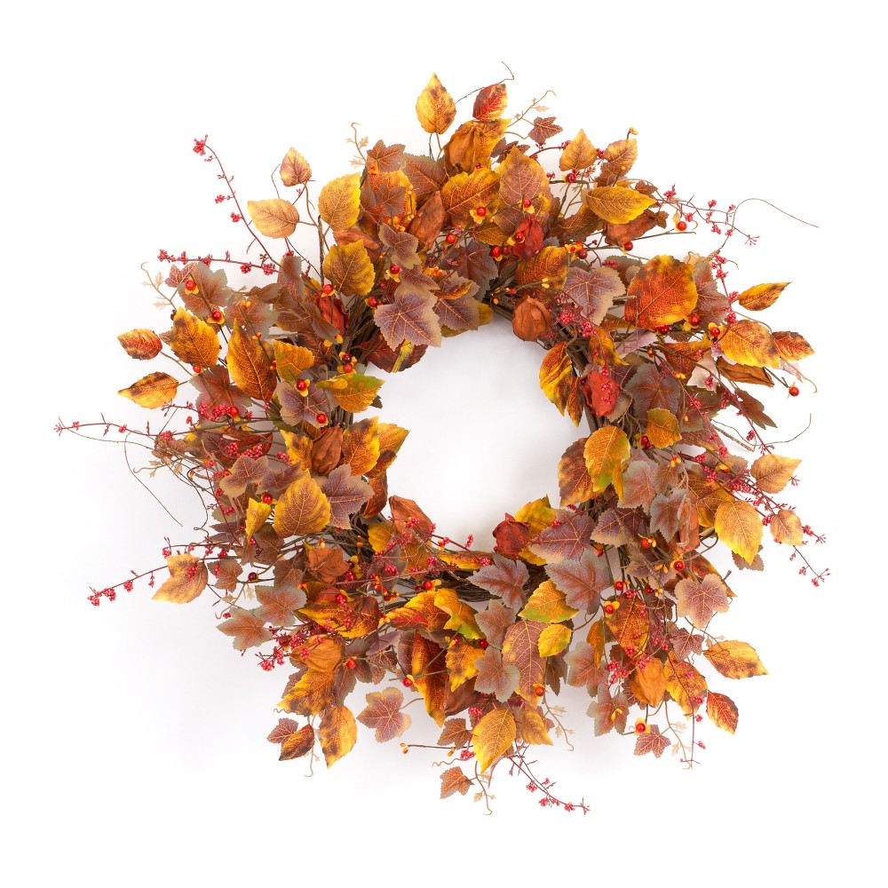 Fall Leaf And Bittersweet Wreath 16.5"D Fabric Fall Leaf And Bittersweet Wreath 16.5"D Fabric