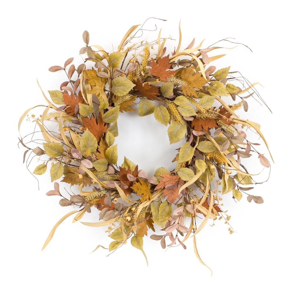 Fall Leaf And Mini Pumpkin Wreath 19.5"D Eva/Plastic Fall Leaf And Mini Pumpkin Wreath 19.5"D Eva/Plastic