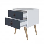 Amber Nightstand with Faux Leather Button Handles in White and Blue (Set of 2)