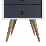 Amber Nightstand with Faux Leather Button Handles in White and Blue (Set of 2)