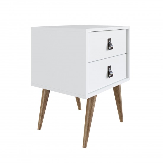 Amber Nightstand with Faux Leather Button Handles in White (Set of 2)