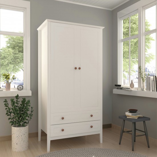 Crown Full Wardrobe with Hanging and 2 Drawers in White