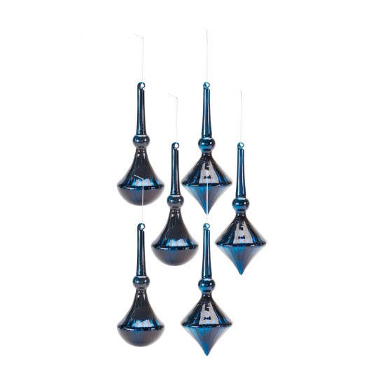 Drop Ornament (Set Of 6) 10.5"H Glass, Blue