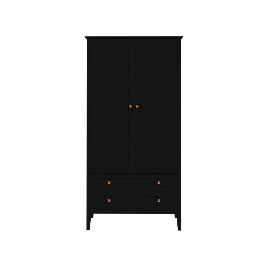 Crown Full Wardrobe with Hanging and 2 Drawers in Black