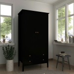 Crown Full Wardrobe with Hanging and 2 Drawers in Black