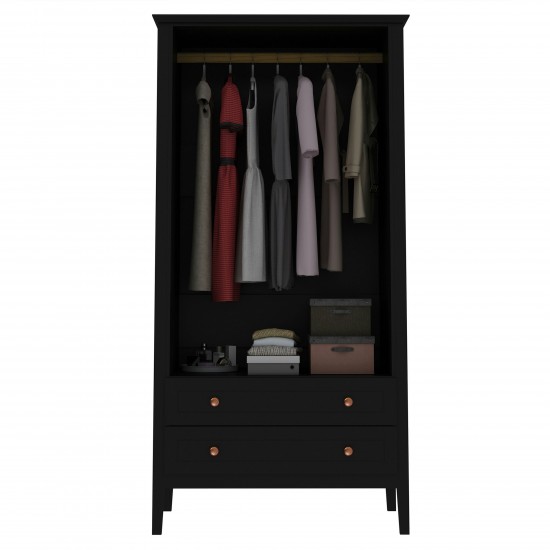 Crown Full Wardrobe with Hanging and 2 Drawers in Black