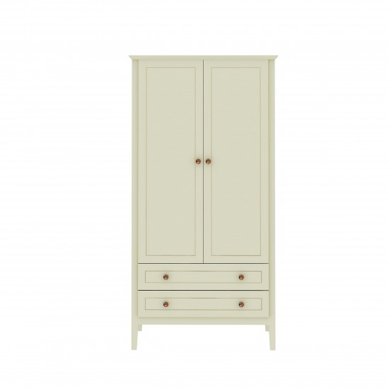 Crown Full Wardrobe with Hanging and 2 Drawers in Off White