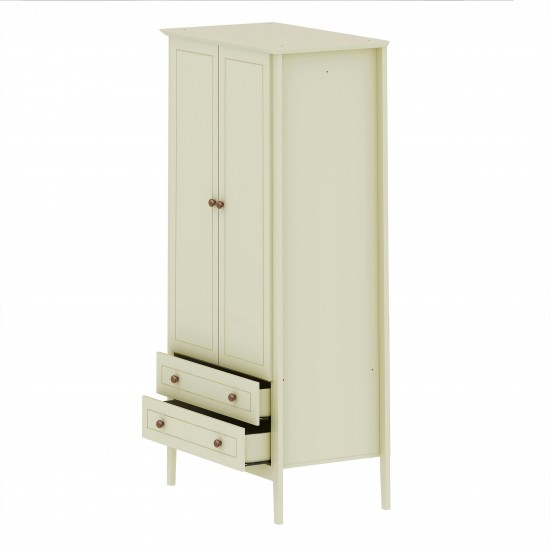 Crown Full Wardrobe with Hanging and 2 Drawers in Off White