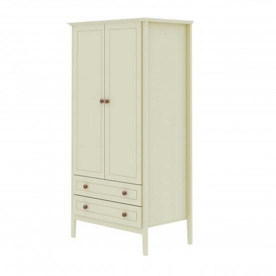 Crown Full Wardrobe with Hanging and 2 Drawers in Off White