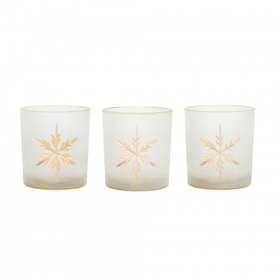 Snowflake Votive (Set Of 3) 2.5"D x 3.5"H Glass