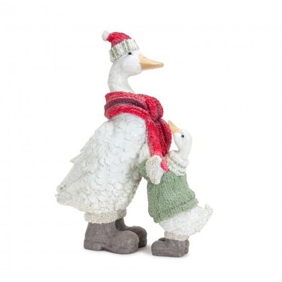 Goose W/Hat (Set Of 2) 9"H Resin