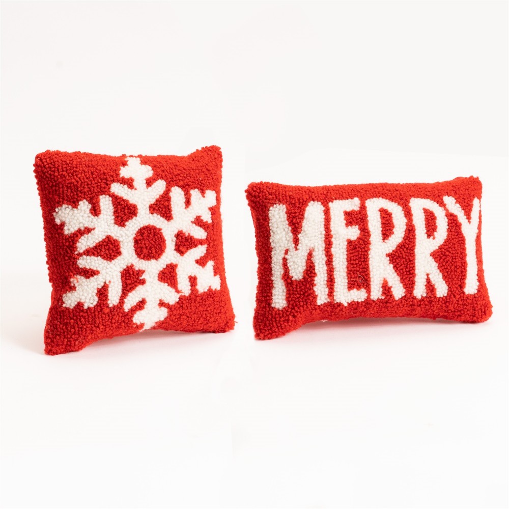 Snowflake And Merry Pillow (Set Of 2) 15.5" Sq Polyester