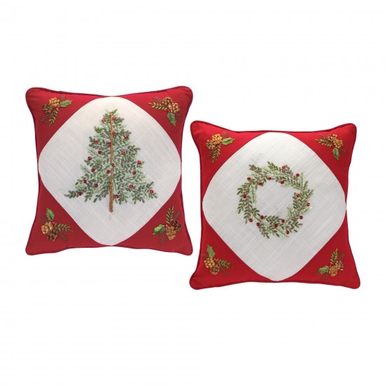 Tree And Wreath Pillow (Set Of 2) 16.75"Sq Polyester