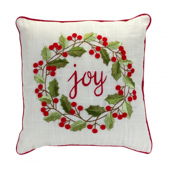 Joy And Holly Wreath Pillow 15"Sq Polyester