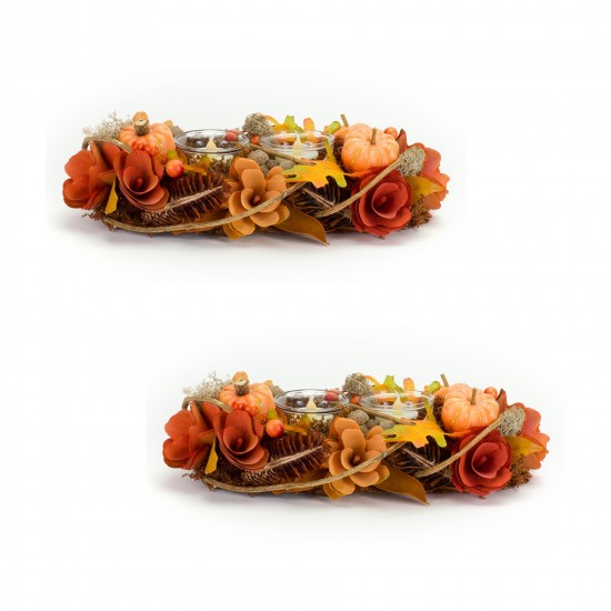 Pumpkin Cone Candle Holder (Set Of 2) 12.25"L x 7.25"W x 3.25"H Polyester