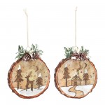 Cabin And Deer Ornament (Set Of 6) 4.5"H Glass