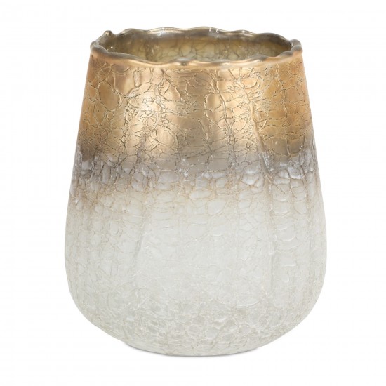 Vase 5"D x 6"H Glass, Gold, White