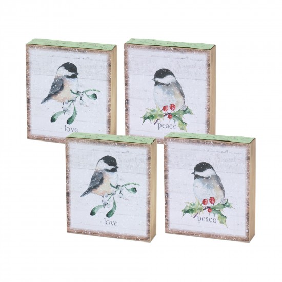 Chickadee Block Sign (Set Of 4) 6"Sq Mdf