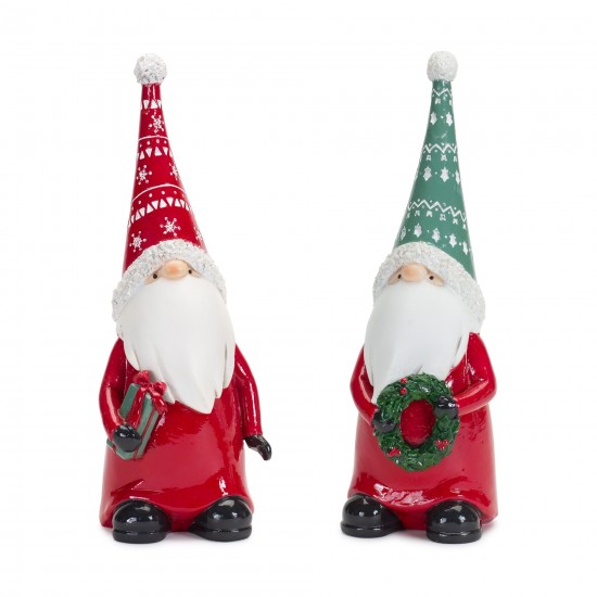 Gnome W/Wreath & Package (Set Of 2) 9"H Resin