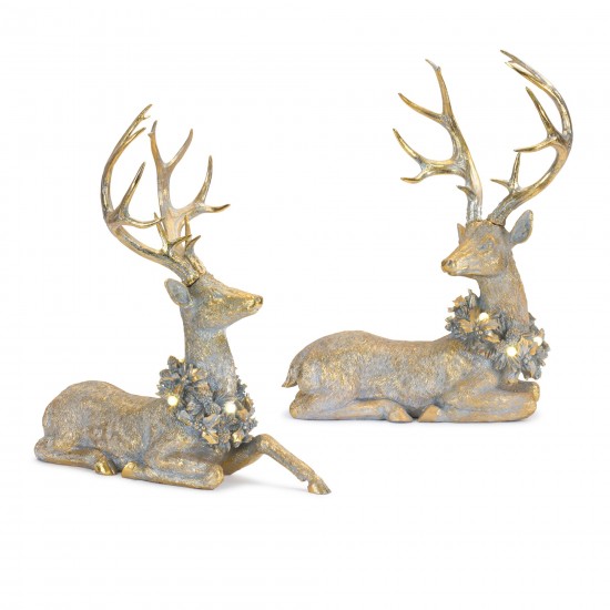 Deer W/Led Light (Set Of 2) 21"H, 21.75"H Resin