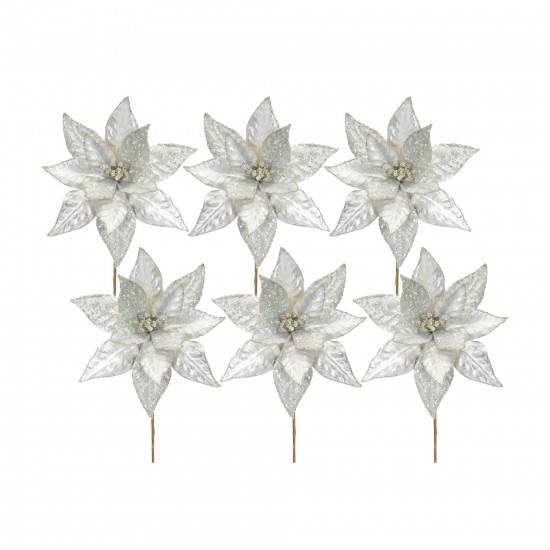 Poinsettia Stem (Set Of 6) 23"H Polyester, Beige, Silver