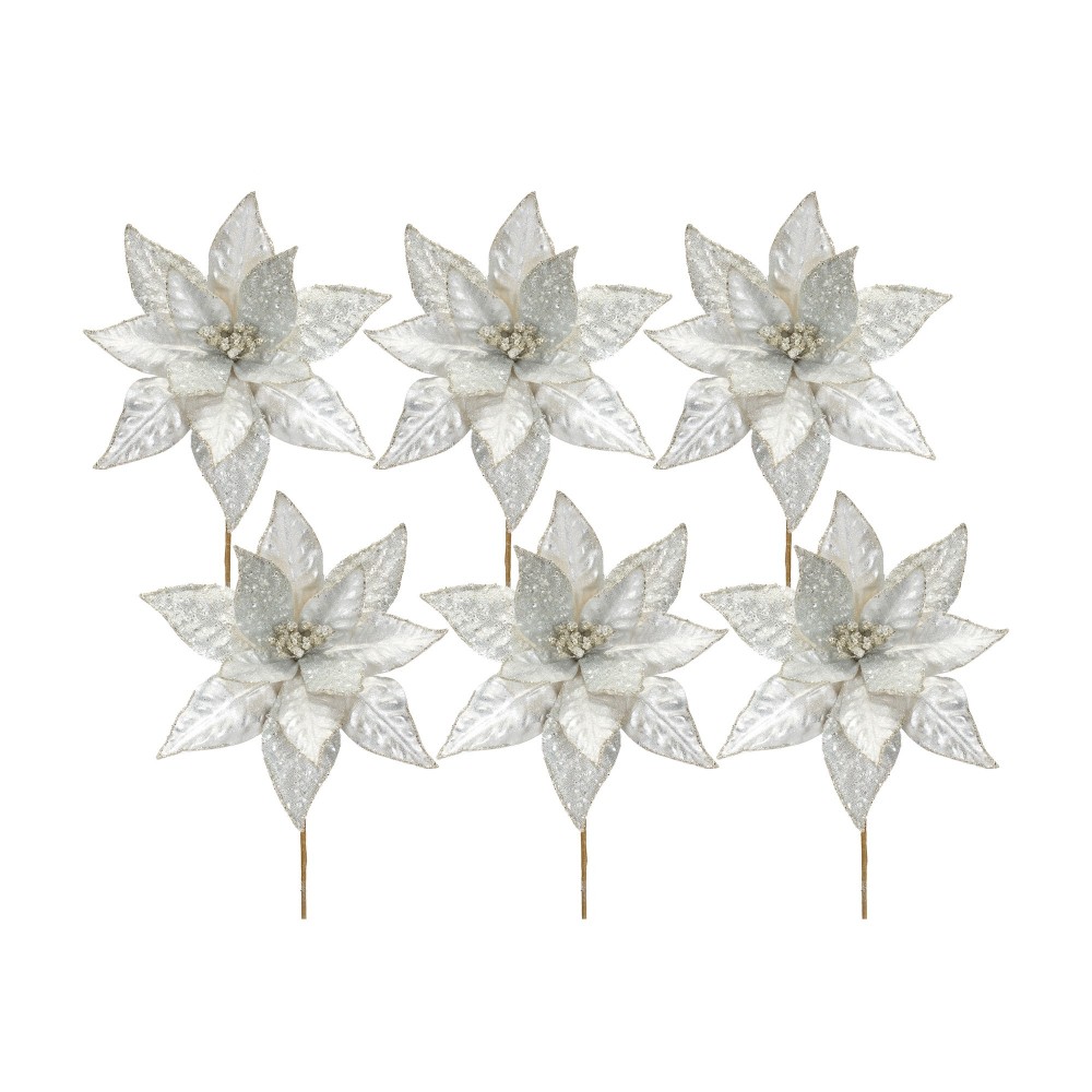 Poinsettia Stem (Set Of 6) 23"H Polyester, Beige, Silver