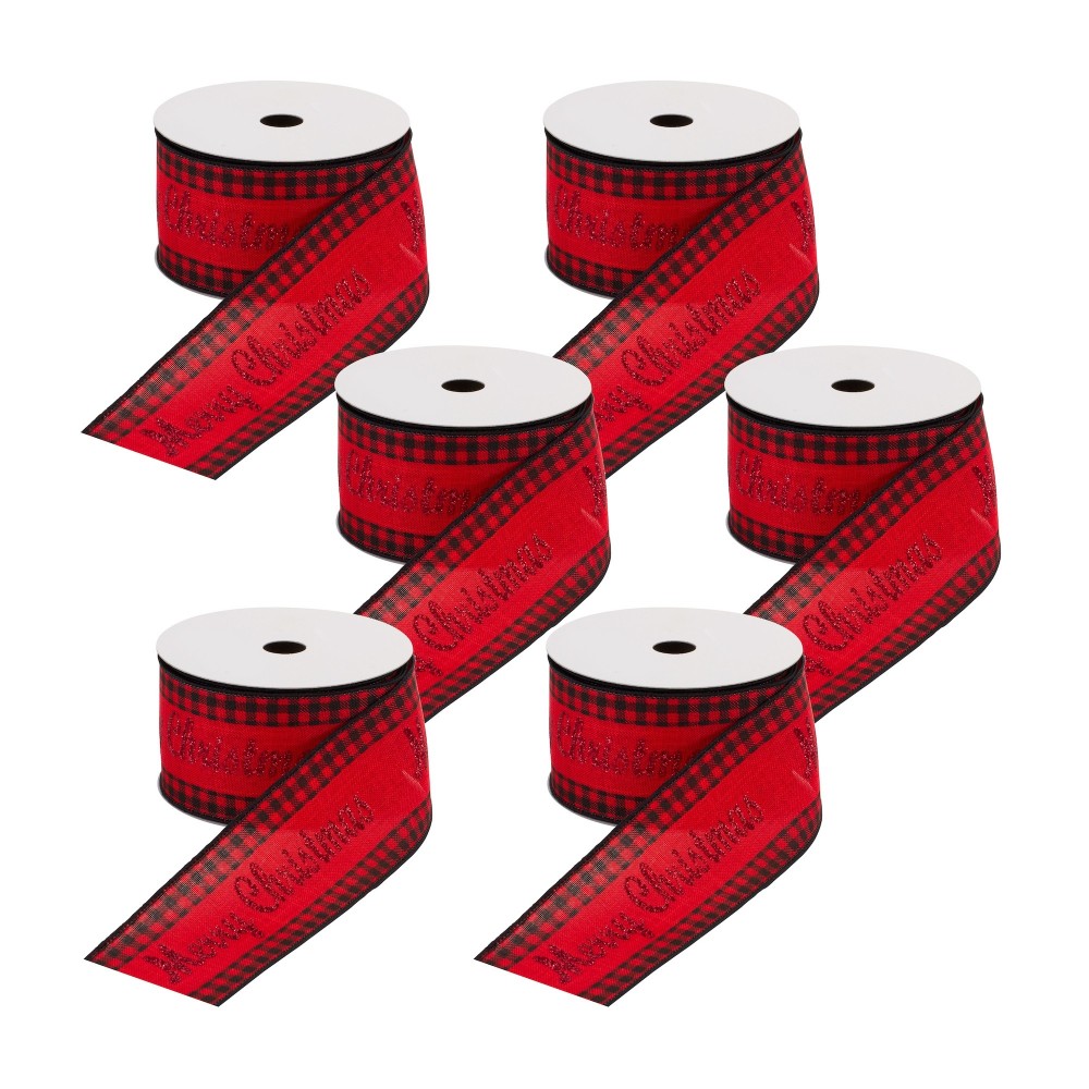 2.5" x 10 Yds. Wired Polyester (Set Of 6), Red, Black