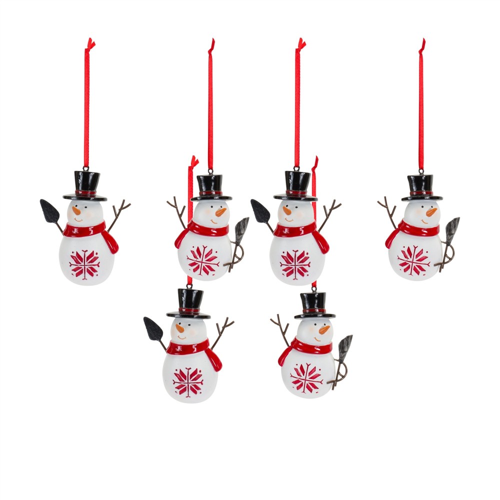 Snowman Ornament (Set Of 6) 4"H Resin