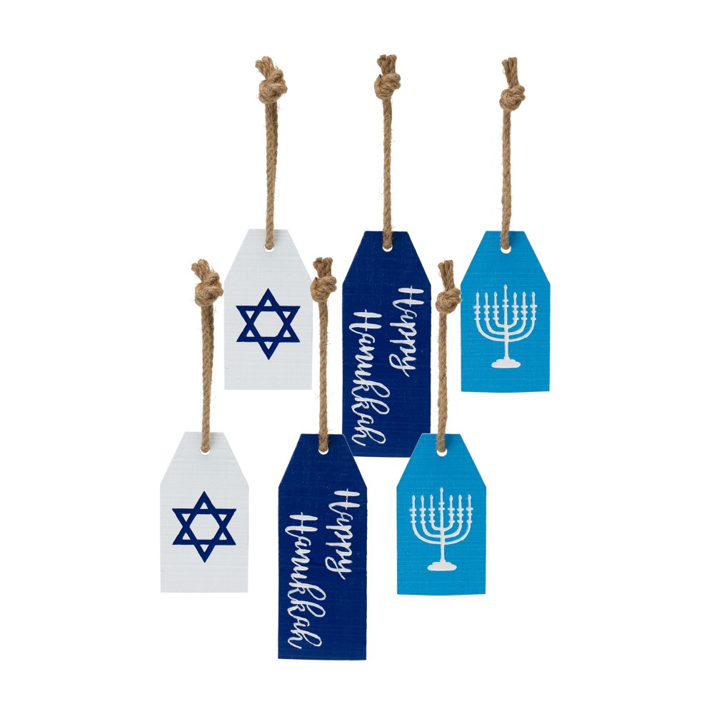 Hanukkah Tag Ornament (Set Of 6) 5"H, 5"H, 7"H Resin