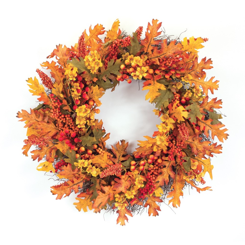 Oak Leaf And Berry Wreath 24.5"D Nylon/Vine