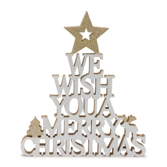 We Wish You A Merry Christmas Sign (Set Of 6) 10"L x 11.25"H Wood