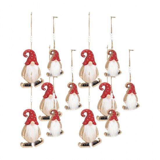 Gnome W/Skates Ornament (Set Of 12) 5"H, 6.5"H Wood