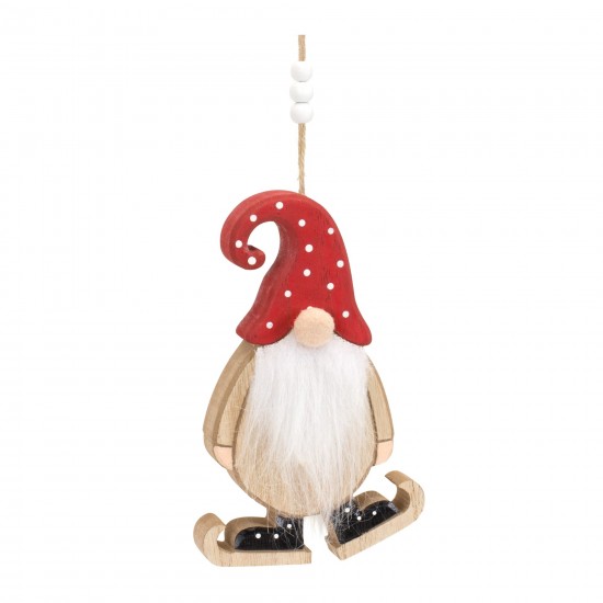 Gnome W/Skates Ornament (Set Of 12) 5"H, 6.5"H Wood