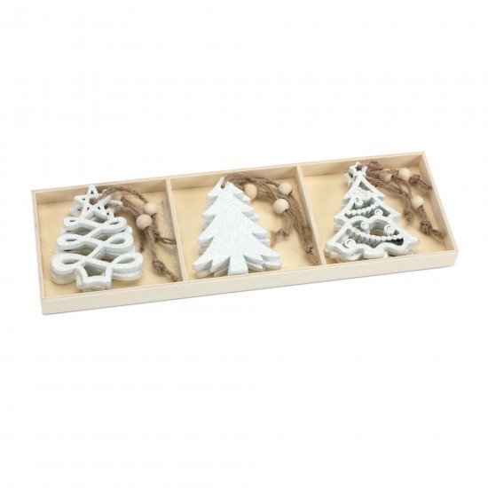 Tree Ornament (Set Of 9) 3"H Wood