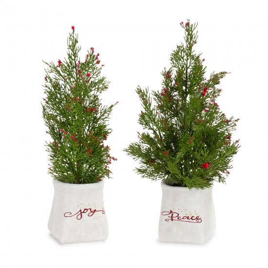 Potted Tree (Set Of 2) 14.25"H, 16.5"H Plastic