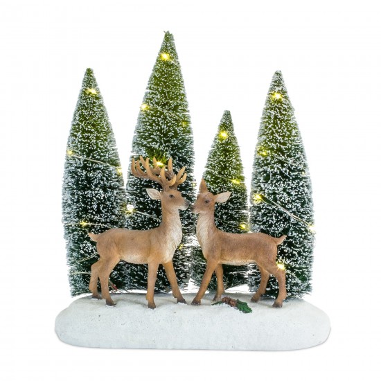 Led Deer And Trees 10"L x 11.25"H Resin 3 Aa Batteries Not Included