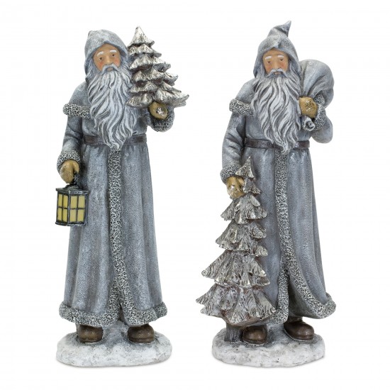 Santa (Set Of 2) 12.5"H Resin, Silver