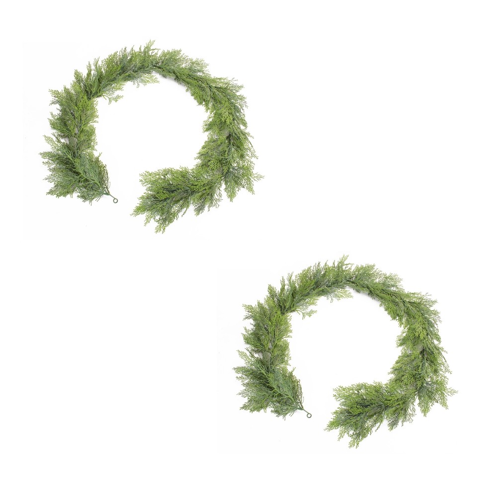 Cedar Garland (Set Of 2) 6'L Plastic, Green