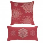 Snowflake Pillow (Set Of 2) 17"Sq, 19"L x 9"H Polyester, Red, Gold, White